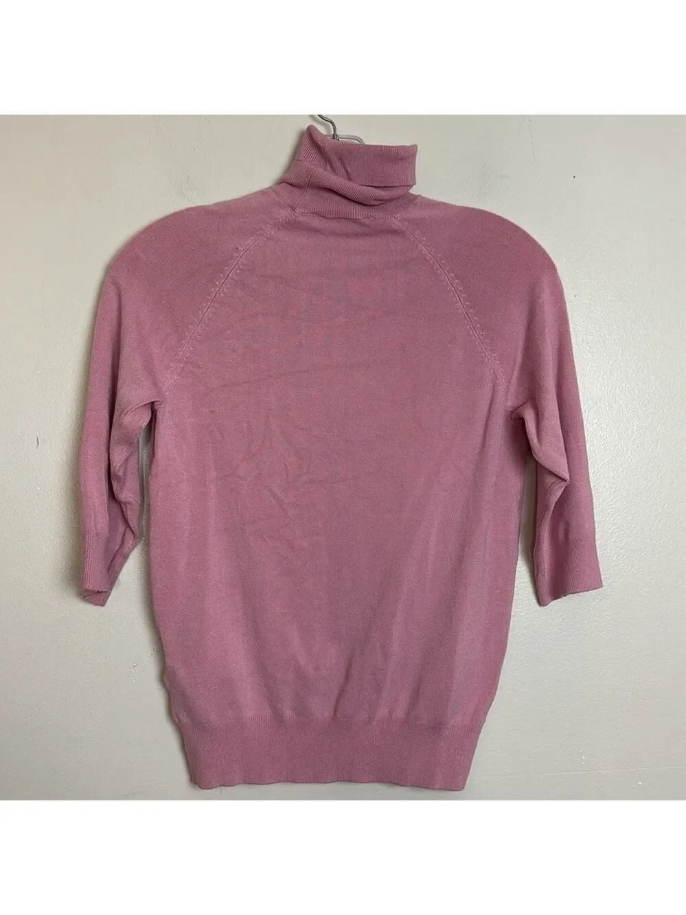 Zara High Collar Turtleneck Fine Ribbed Knit 3/4 Sleeve Sweater in Pink - Picture 13 of 14